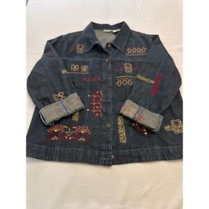 Units Women XL Denim Jacket Embroidered  Embellished Vintage Sequin Boho Trucker